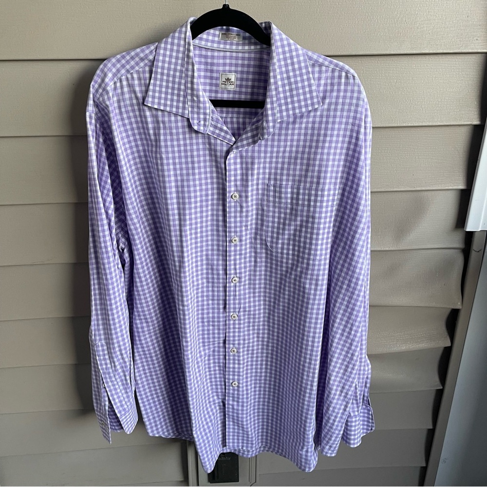 Peter‎ Millar Men’s XXL 2XL Plaid Button Down Shirt Long Sleeves White Purple